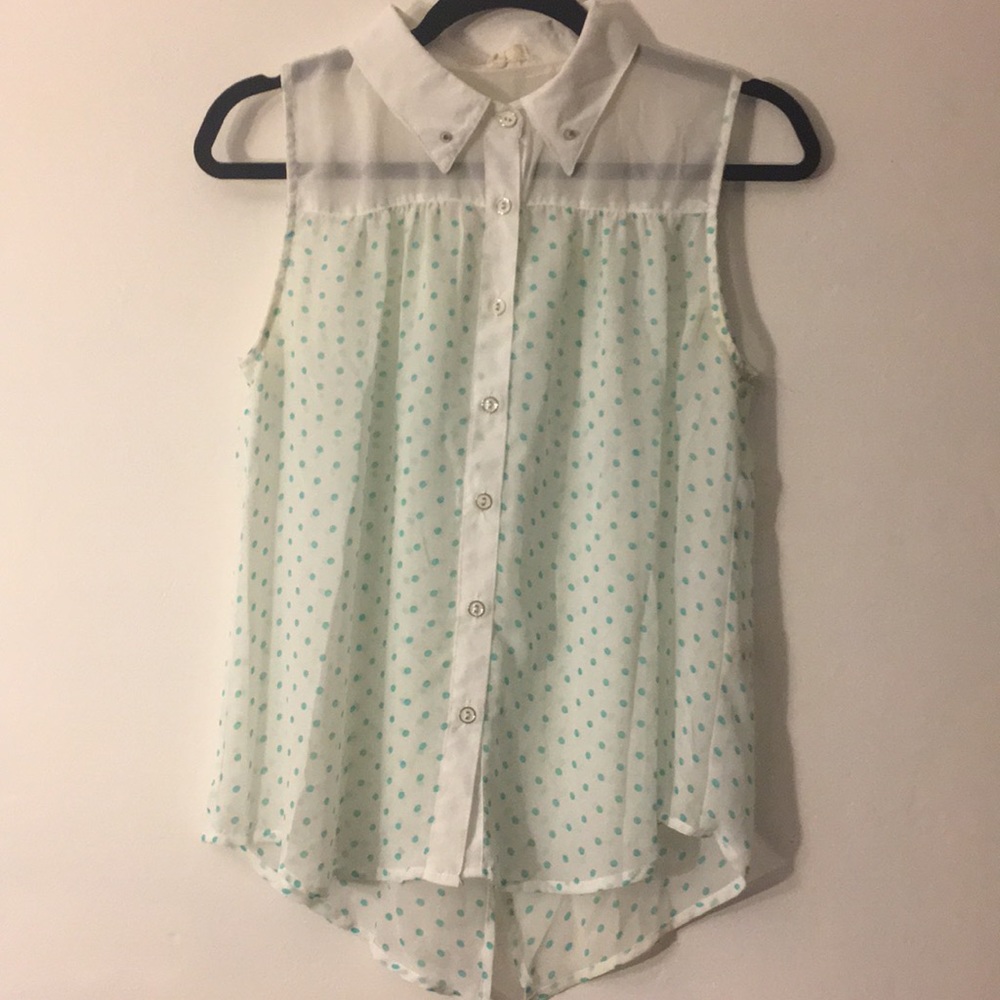 NWOT sheer polka dot button down tank